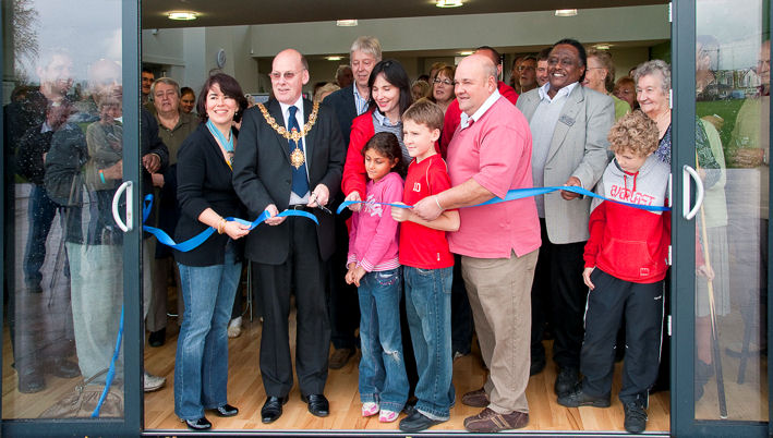 Cutting the ribbon at the opening of the Pavilion, 14 November 2009. Photo: Stephen Brown.