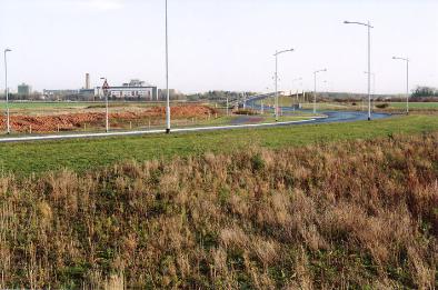Looking along Addenbrooke’s Road towards the new bridge over the railway line, with Seven Acres to the right. Photo: Andrew Roberts, 22 November 2009.