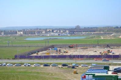 Overlooking the AstraZeneca development and Clay Farm from the Addenbrooke's car park, 14 April 2015.