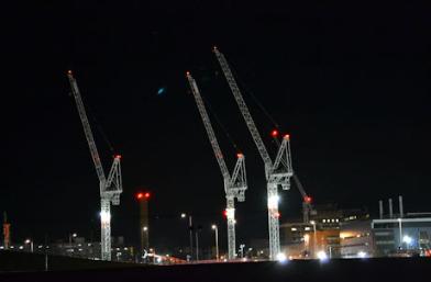 Lights during construction, early evening, AstraZeneca and Papworth sites from the Clay Farm park, 20 December 2015.