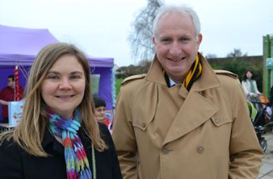 Liz Woodham and Daniel Zeichner MP, Trumpington Christmas Fair, 28 November 2015.
