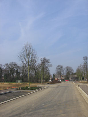 The Clay Farm spine road, looking north towards Long Road. Photo: Elizabeth Rolph, 23 March 2012.