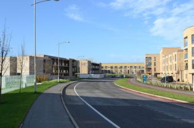 Looking along Addenbrooke�s Road towards the roundabout, Abode and Paragon development, 9 November 2014.