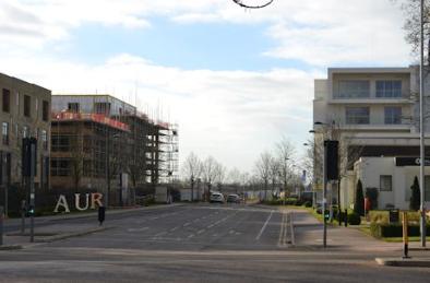 Construction work on the Aura development, from the junction of Long Road and Lime Avenue, 19 February 2015.