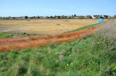 Looking across Clay Farm to Foster Road, from the footpath to Addenbrooke�s, during excavations, 10 April 2011.