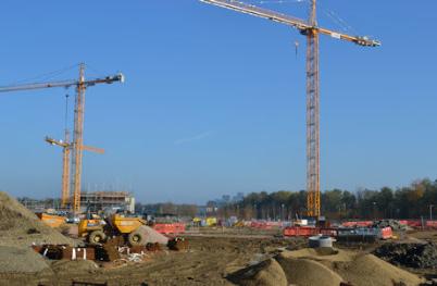 Cranes over the Virido site and the Clay Farm Centre, 1 November 2015.