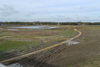 Clay Farm park and the lake, from Addenbrooke’s Road bridge. Photo: Andrew Roberts, 30 October 2012.