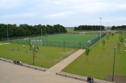 Looking onto the all-weather games area, Trumpington Community College, Open Evening for residents. Photo: Andrew Roberts, 6 July 2016.