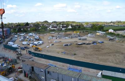 Looking from the roof of the Clay Farm Centre, west over parcel 8A towards Foster Road and the estate, CPDC. Photo: Andrew Roberts, 19 April 2017.