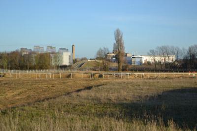 Looking across Clay Farm from Foster Road towards the LMB building. Photo: Andrew Roberts, 10 December 2011.