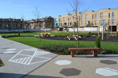 New play area and the Paragon development, Clay Farm. Photo: Andrew Roberts, 30 October 2013.