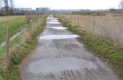 Wet path from CPDC through Clay Farm to the Busway, 10 February 2014.