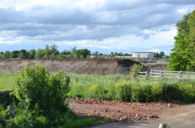 Earthmoving on the secondary school site, with the Aura development in the distance, Clay Farm, 22 May 2014.