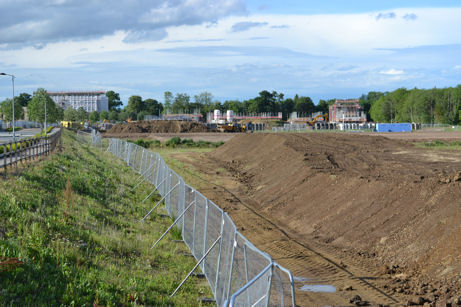 Earthmoving on the secondary school site, with the Aura development in the distance, Clay Farm, 22 May 2014.