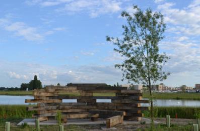 The newly-installed bird hide beside the lake on Clay Farm park, 8 June 2014.