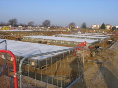 Footings for homes at the Hauxton Road end of the Glebe Farm development. Photo: Elizabeth Rolph, 13 December 2012.