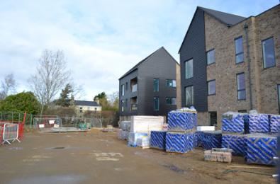 Progress with homes on the eastern part of Glebe Farm, Overhill Close from Addenbrooke's Road, with Glebe Farm house in the background. Photo: Andrew Roberts, 26 February 2017.