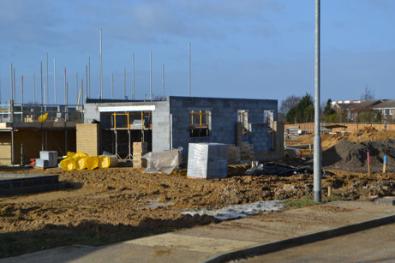 The first homes under construction on Glebe Farm. Photo: Andrew Roberts, 22 January 2012.