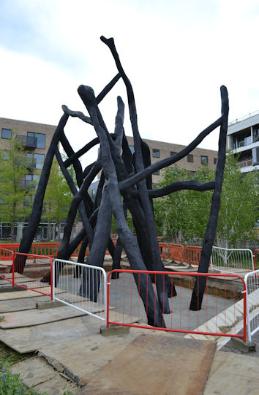 Looking around the 'Bronze House' sculpture in Hobson Square, immediately after its construction. Photo: Andrew Roberts, 5 May 2017.