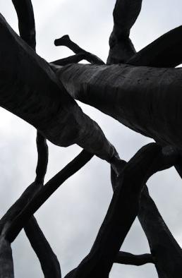 Close-up view of the 'Bronze House' sculpture in Hobson Square, immediately after its construction. Photo: Andrew Roberts, 5 May 2017.