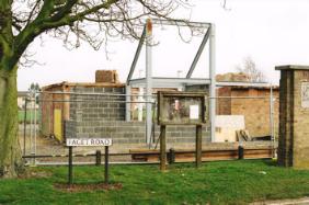 Progress with building work at the Pavilion: with new steelwork and block work for the kitchen. Photo: Andrew Roberts, 1 March 2009.