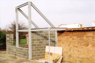 Progress with building work at the Pavilion: the kitchen and front entrance, 1 March 2009