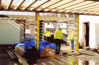 Progress with the work on the Pavilion, Oliver Smith and Graham Bass in the main hall, 11 March 2009