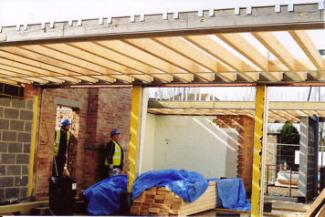 Progress with the work on the Pavilion: main hall, office, roof structure, 11 March 2009