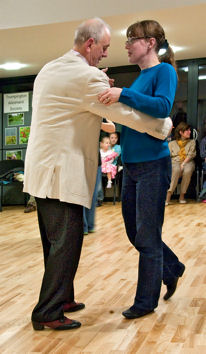 Michael Wilkinson showing Jenny Blackhurst tango steps, at the opening of the Pavilion, 15 November 2009. Photo: Stephen Brown. (Pavilion_4561)