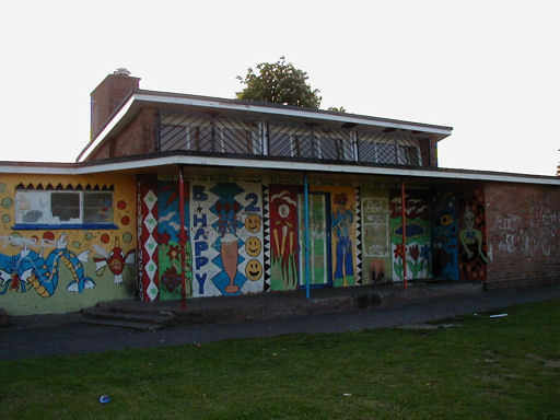 The exterior of the old Pavilion facing the playing field, 2001. Photo: Philippa Slatter.