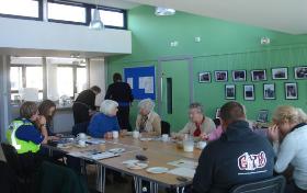 Community meeting and lunch at Trumpington Pavilion. Photo: Philippa Slatter, 10 February 2010.