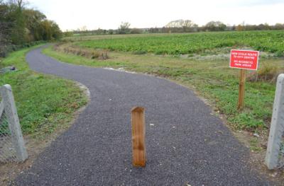 The start of the new cycle path across Trumpington Meadows from Hauxton, 14 November 2014.