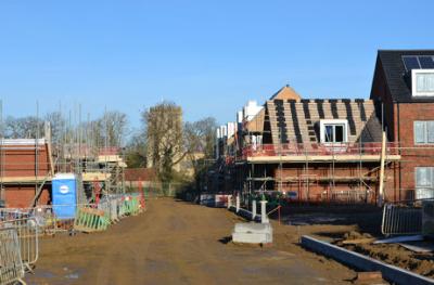 Progress with house construction on One Tree Road, Trumpington Meadows, 6 December 2014.