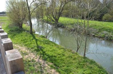 The River Cam from the end of the railway embankment, Trumpington Meadows Country Park, 15 April 2015.