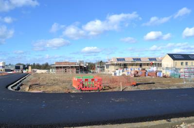 Initial work on homes on the west side of Osprey Drive near the school, Trumpington Meadows. Photo: Andrew Roberts, 4 March 2016.