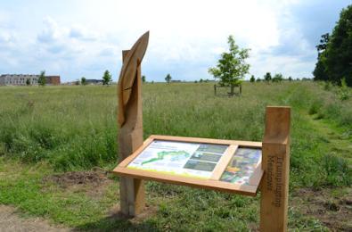 Trumpington Meadows Country Park Discovery Day: information panel. Photo: Andrew Roberts, 11 June 2016.