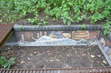 Bed burial mosaic near the river, Trumpington Meadows Country Park. Photo: Andrew Roberts, 30 July 2016.