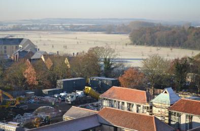 Looking from Trumpington church tower over new homes at Anstey Hall Farm and Trumpington Meadows, to Trumpington Meadows Country Park. Photo: Andrew Roberts, 30 November 2016.