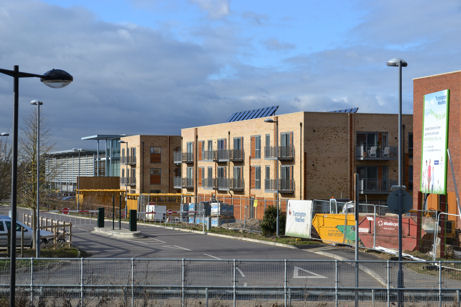 Progress with apartments on Trumpington Meadows from Hauxton Road. Photo: Andrew Roberts, 2 February 2013.