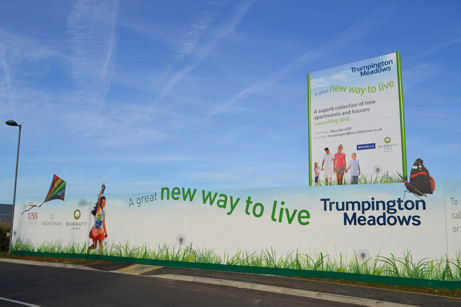 Marketing signs for the Barratt Homes development at Trumpington Meadows at the road to the John Lewis building. Photo: Andrew Roberts, 10 December 2011.