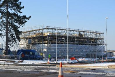 Construction work on the marketing suite on Trumpington Meadows. Photo: Andrew Roberts, 8 February 2012.