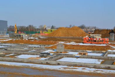 Construction work at Trumpington Meadows from the Park & Ride site. Photo: Andrew Roberts, 8 February 2012.