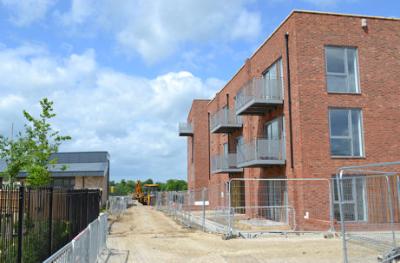 Progress on the apartments near the school, Trumpington Meadows development, 10 May 2014.