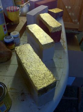 A group of golden bricks in the studio. Photo: Caroline Wright, 2 February 2012.