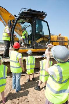 Local pupils visiting the Trumpington meadows site, as part of the newspaper project, May-June 2012. Photo: Fawcett School.