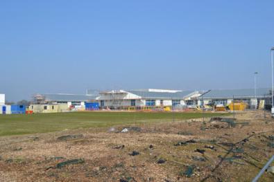 Progress with Trumpington Meadows school. Photo: Andrew Roberts, 5 March 2013.