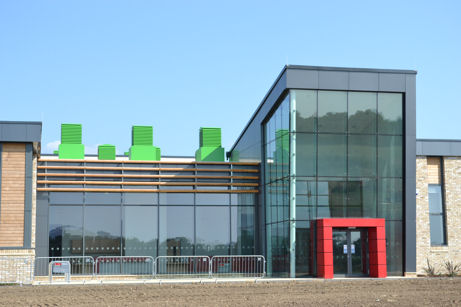 The frontage of Trumpington Meadows school, shortly after the handover from the builders. Photo: Andrew Roberts, 8 July 2013