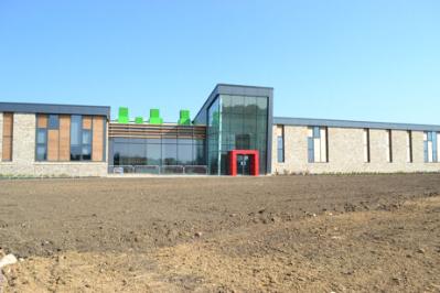 The frontage of Trumpington Meadows school, shortly after the handover from the builders. Photo: Andrew Roberts, 8 July 2013