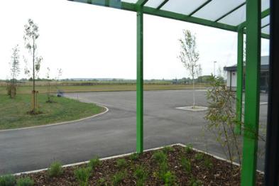 Looking onto the play area, Trumpington Meadows school. Photo: Andrew Roberts, 10 July 2013.